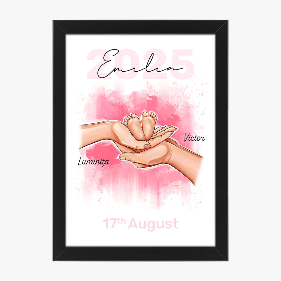 Tablou personalizat bebeluș – cu nume, părinți și dată naștere