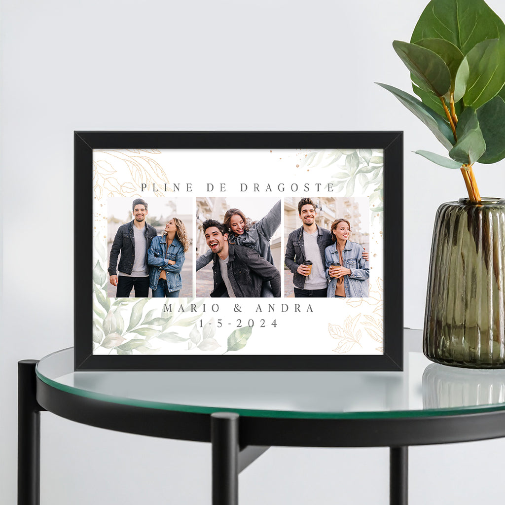 Tablou personalizat pentru cupluri – Colaj foto cu nume și dată