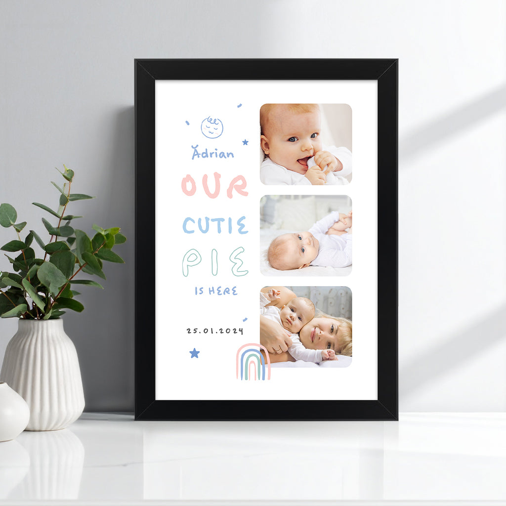 Tablou personalizat bebeluș – Colaj foto cu nume și dată