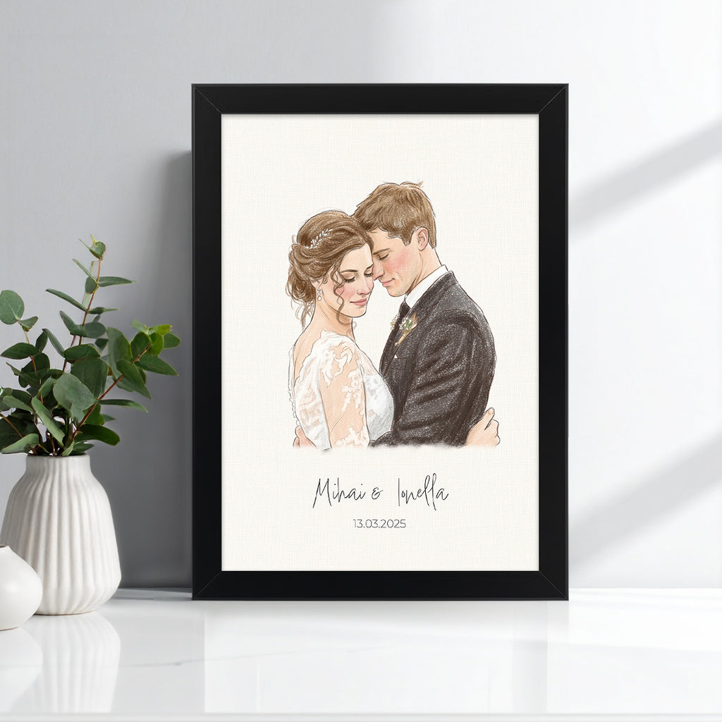 Tablou personalizat desenat în creioane colorate – Cadou artistic și emoționant din orice fotografie