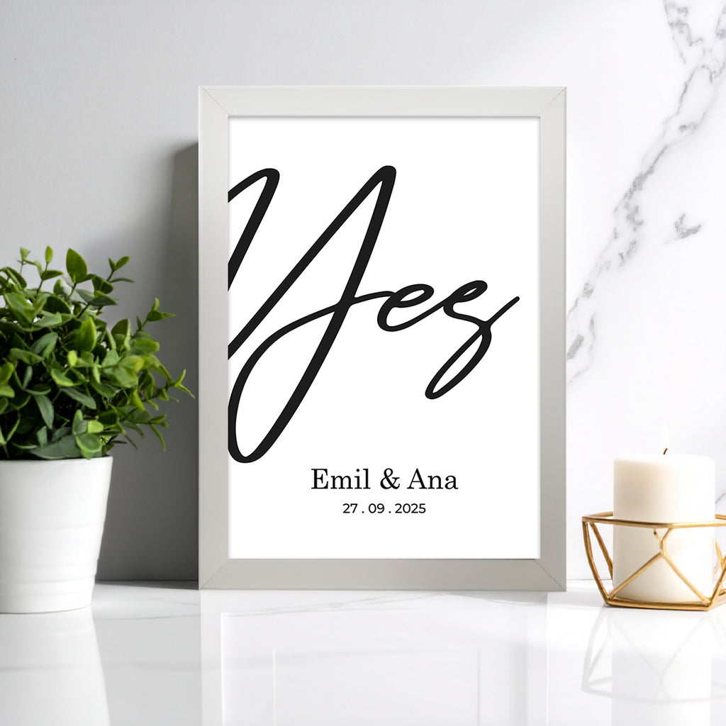 Tablou personalizat logodnă „Yes” – Cadou elegant pentru cupluri și nuntă