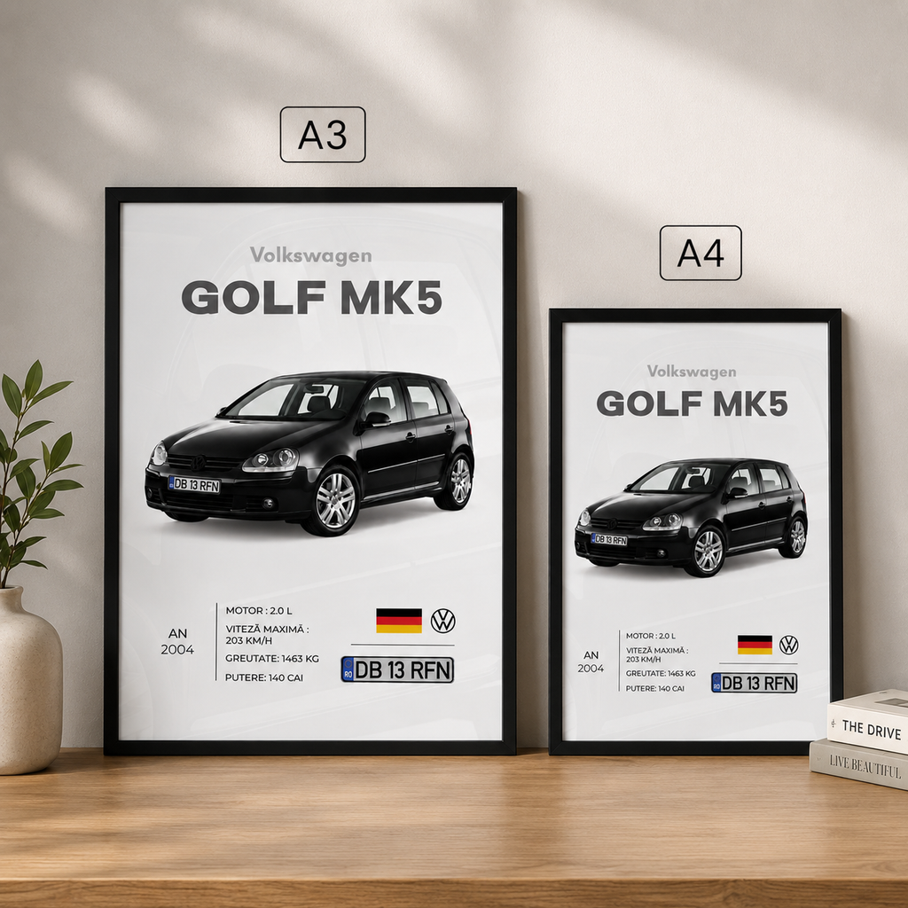 Tablou auto personalizat cu poză, număr și specificații mașină