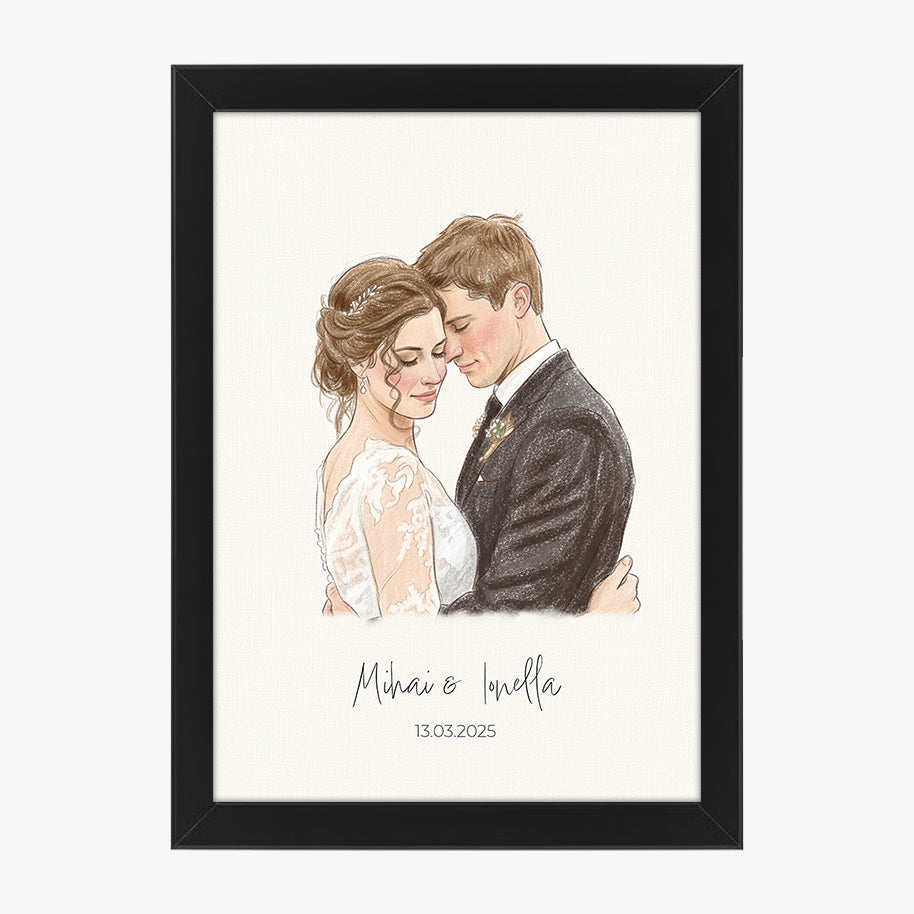 Tablou personalizat desenat în creioane colorate – Cadou artistic și emoționant din orice fotografie