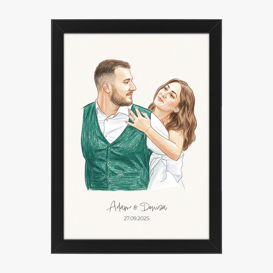 Tablou personalizat desenat în creioane colorate – Cadou artistic și emoționant din orice fotografie