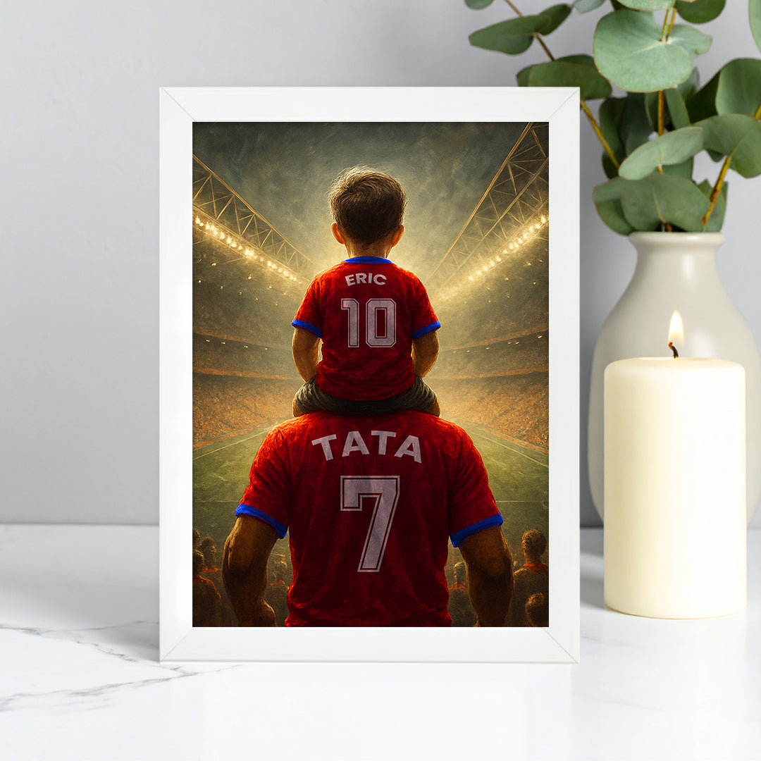 Tablou personalizat tată & fiu în tricouri de fotbal – Cadou artistic și emoționant