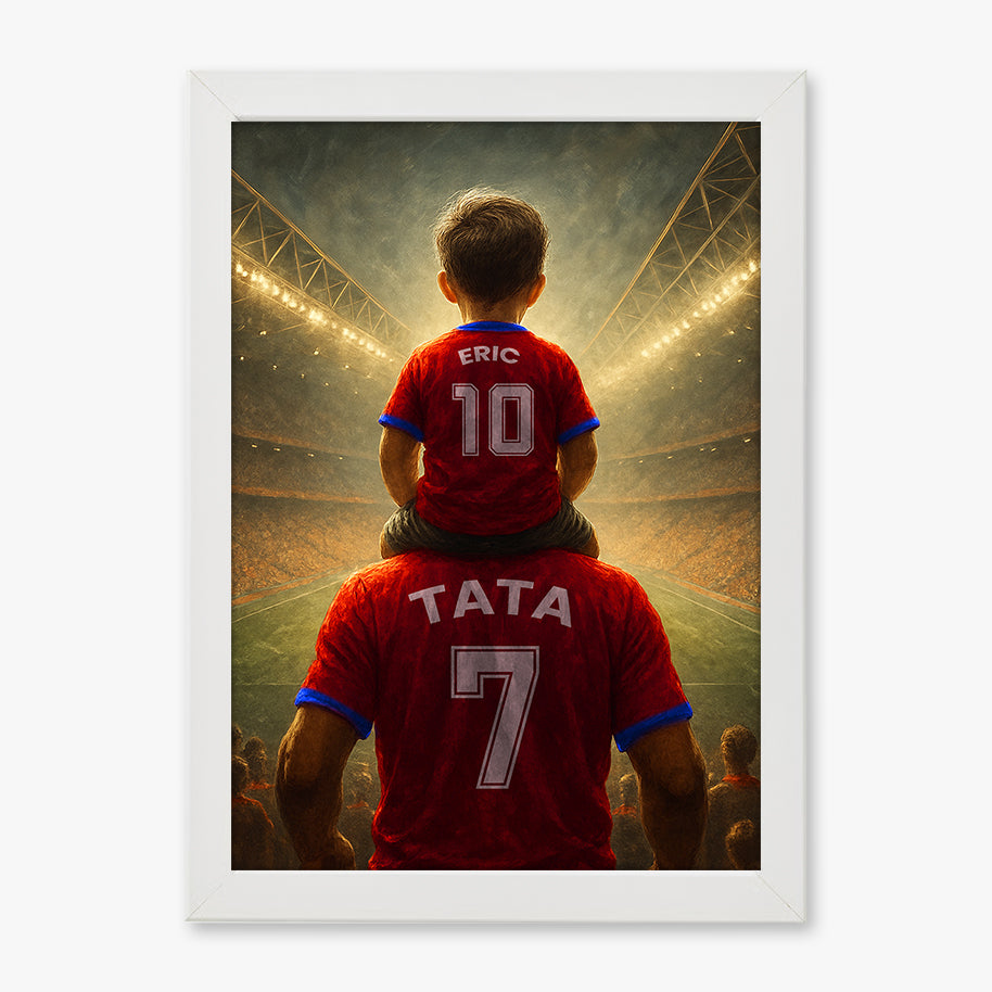 Tablou personalizat tată & fiu în tricouri de fotbal – Cadou artistic și emoționant