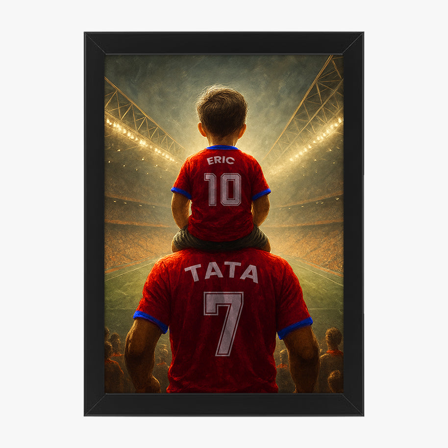 Tablou personalizat tată & fiu în tricouri de fotbal – Cadou artistic și emoționant