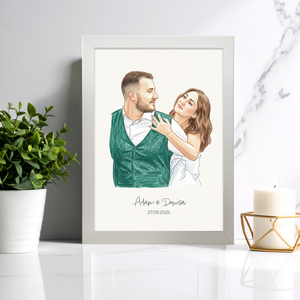 Tablou personalizat desenat în creioane colorate – Cadou artistic și emoționant din orice fotografie