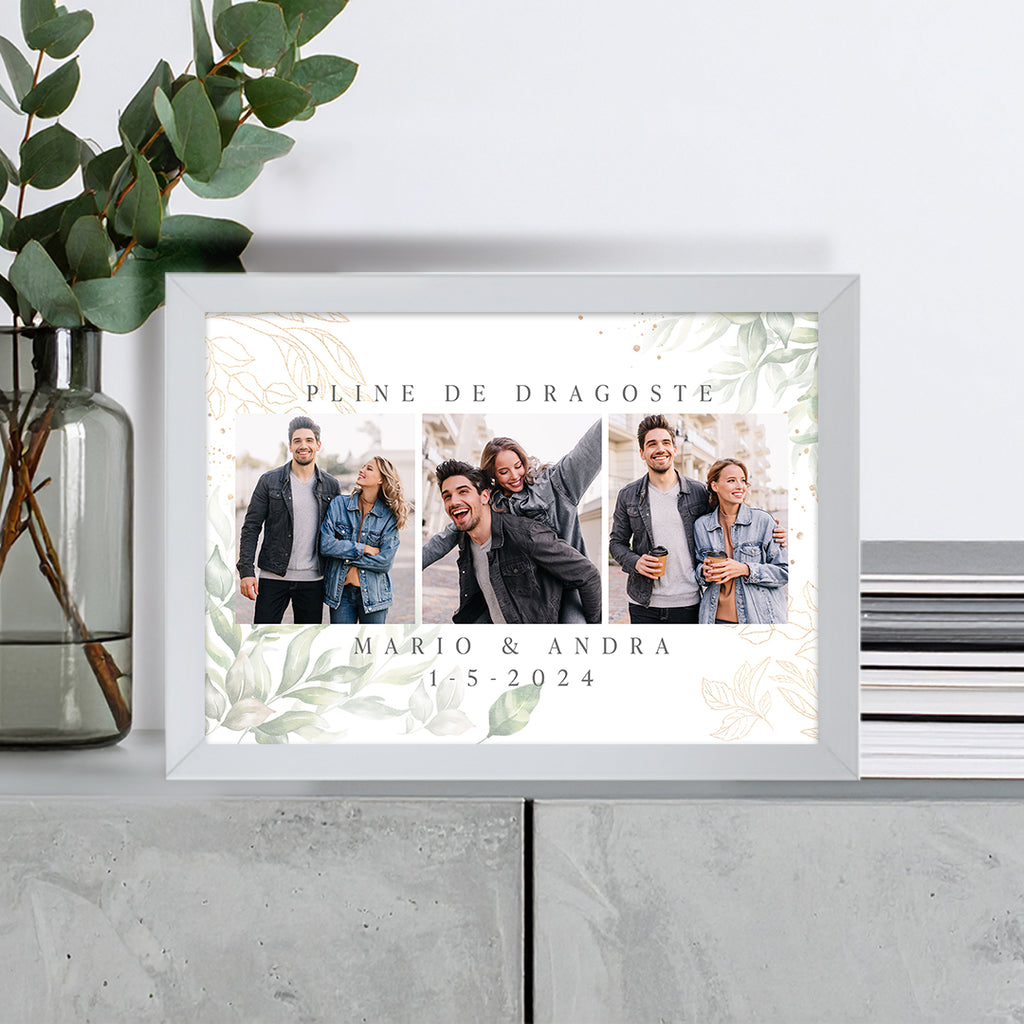 Tablou personalizat pentru cupluri – Colaj foto cu nume și dată