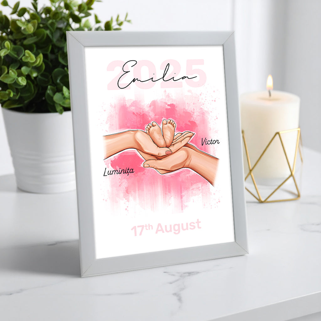 Tablou personalizat bebeluș – cu nume, părinți și dată naștere