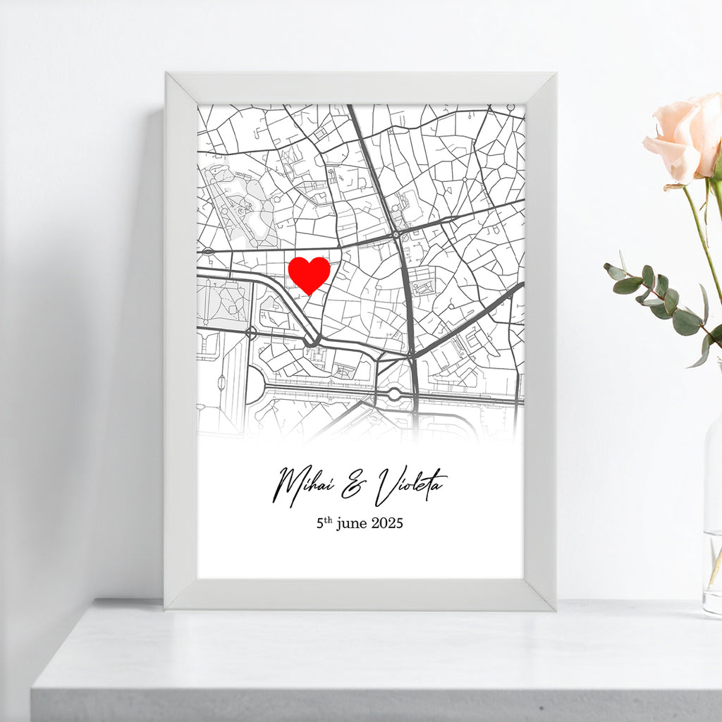 Tablou personalizat hartă cu locație – Cadou romantic pentru cupluri