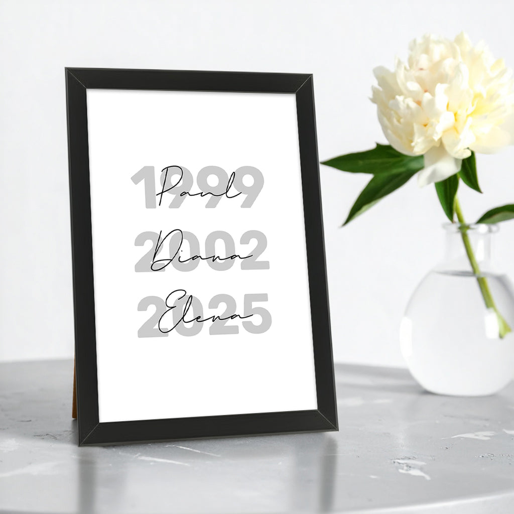 Tablou personalizat cu ani și nume – Cadou minimalist pentru familie
