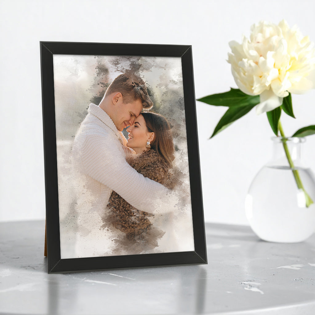 Tablou personalizat cu efect acuarelă și textură pânză – Cadou artistic pentru cupluri și familie