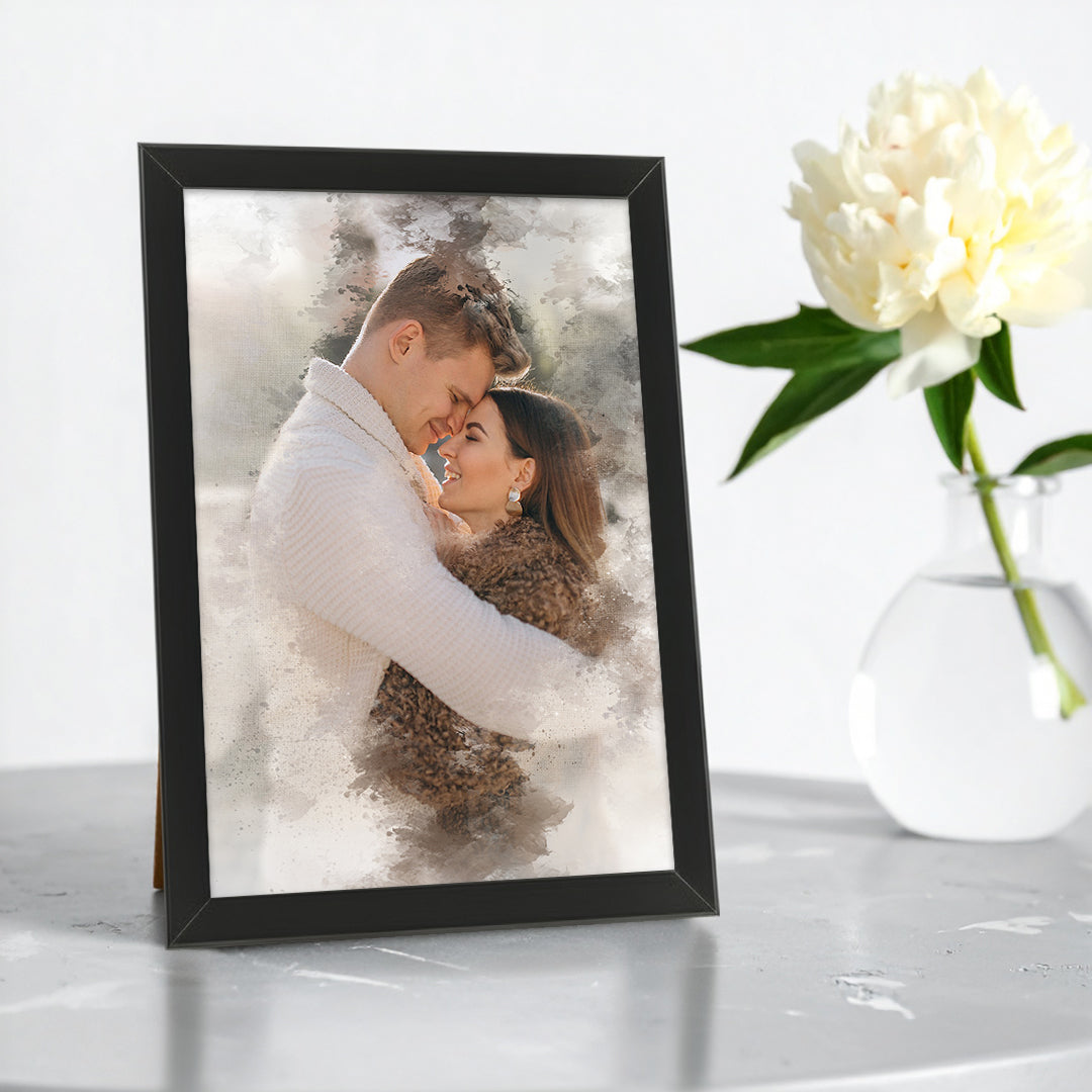 Tablou personalizat cu efect acuarelă și textură pânză – Cadou artistic pentru cupluri și familie