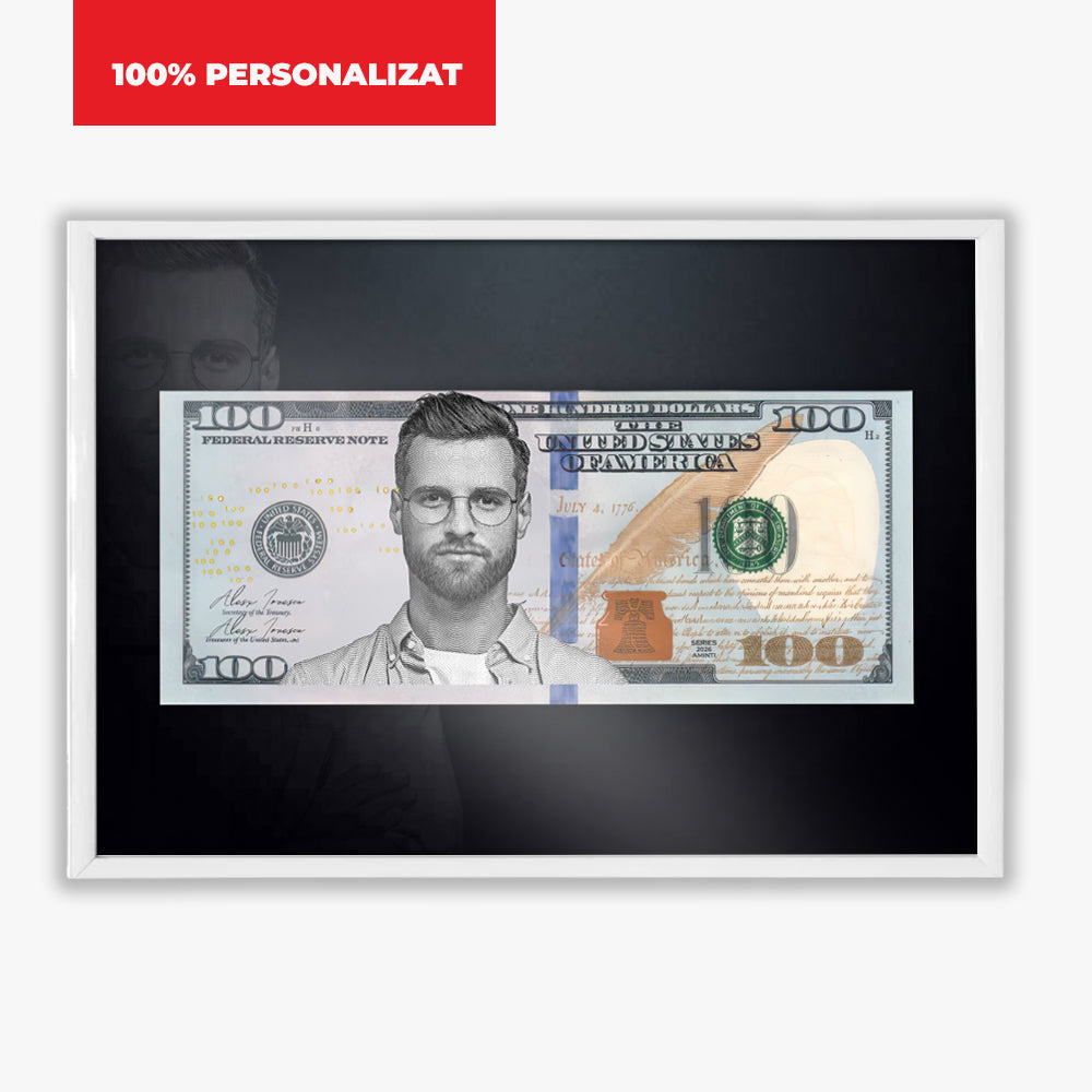 Tablou personalizat 100$ – Portretul tău pe bancnota de 100 de dolari | Cadou amuzant și original