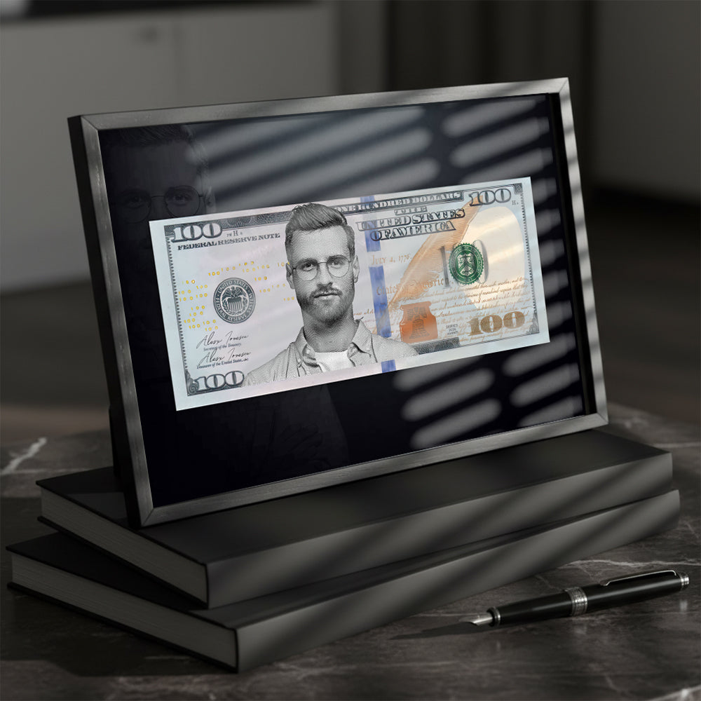 Tablou personalizat 100$ – Portretul tău pe bancnota de 100 de dolari | Cadou amuzant și original