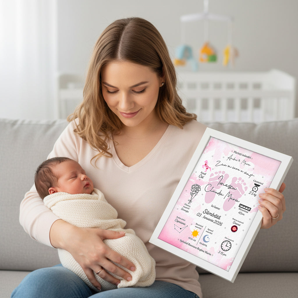 Tablou Naștere Personalizat — Informațiile Magice din Ziua în care S-a Născut 💙💗