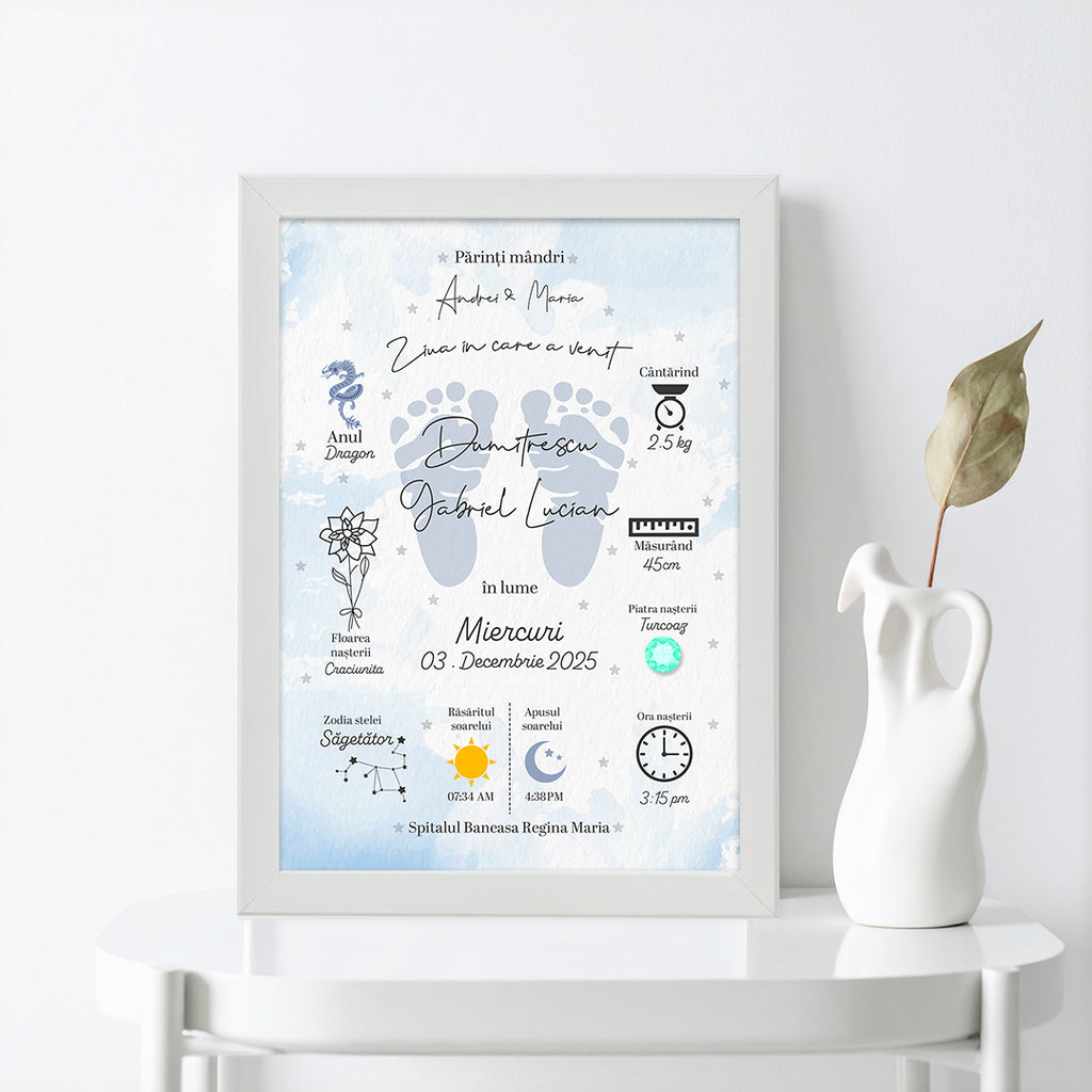 Tablou Naștere Personalizat — Informațiile Magice din Ziua în care S-a Născut 💙💗