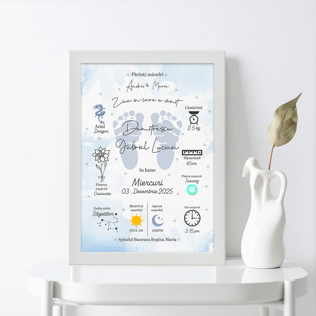 Tablou Naștere Personalizat — Informațiile Magice din Ziua în care S-a Născut 💙💗