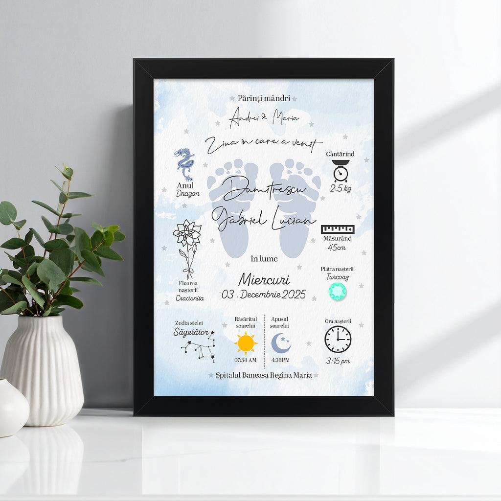 Tablou Naștere Personalizat — Informațiile Magice din Ziua în care S-a Născut 💙💗