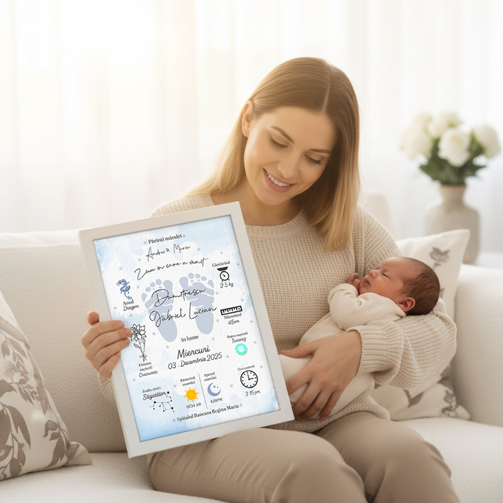 Tablou Naștere Personalizat — Informațiile Magice din Ziua în care S-a Născut 💙💗