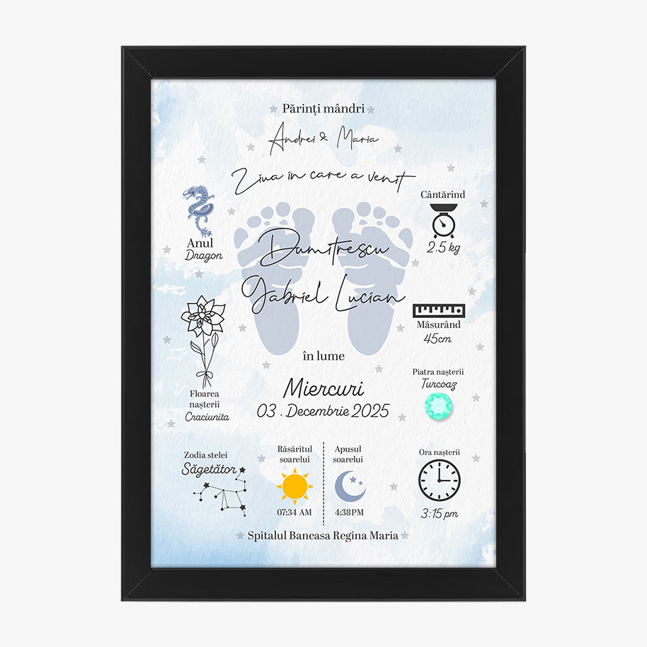 Tablou Naștere Personalizat — Informațiile Magice din Ziua în care S-a Născut 💙💗