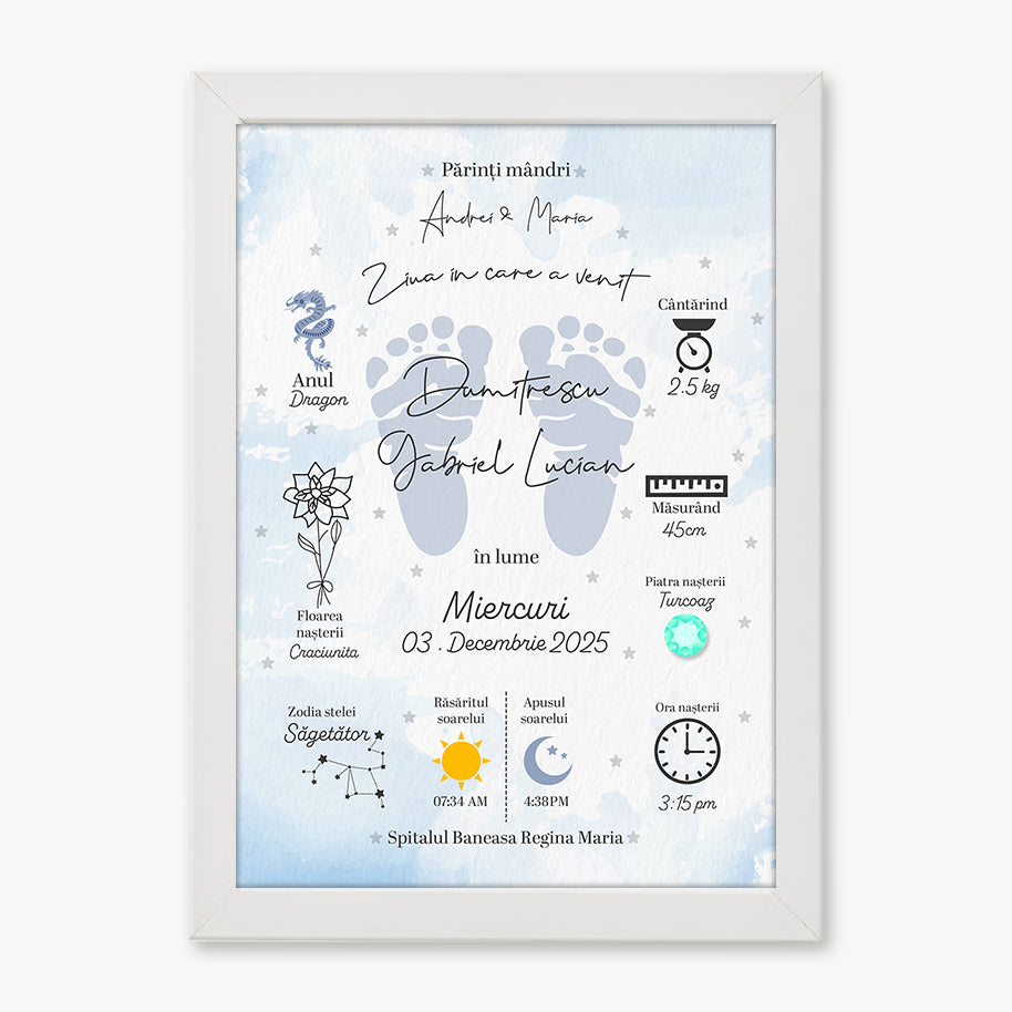 Tablou Naștere Personalizat — Informațiile Magice din Ziua în care S-a Născut 💙💗