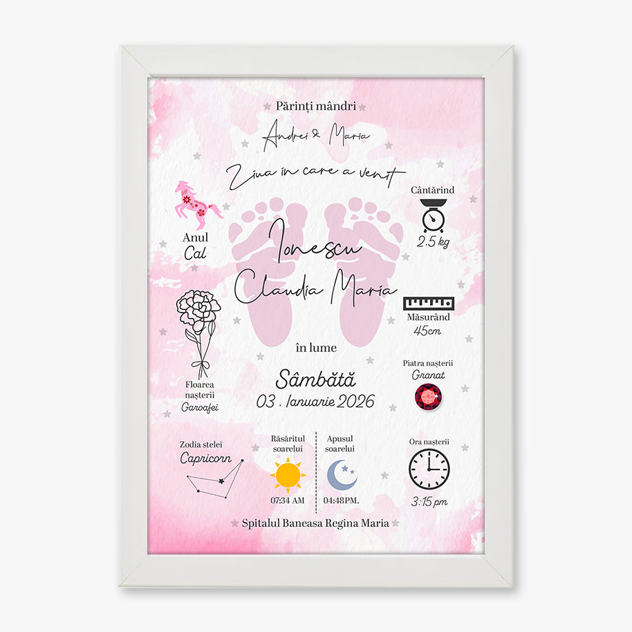 Tablou Naștere Personalizat — Informațiile Magice din Ziua în care S-a Născut 💙💗