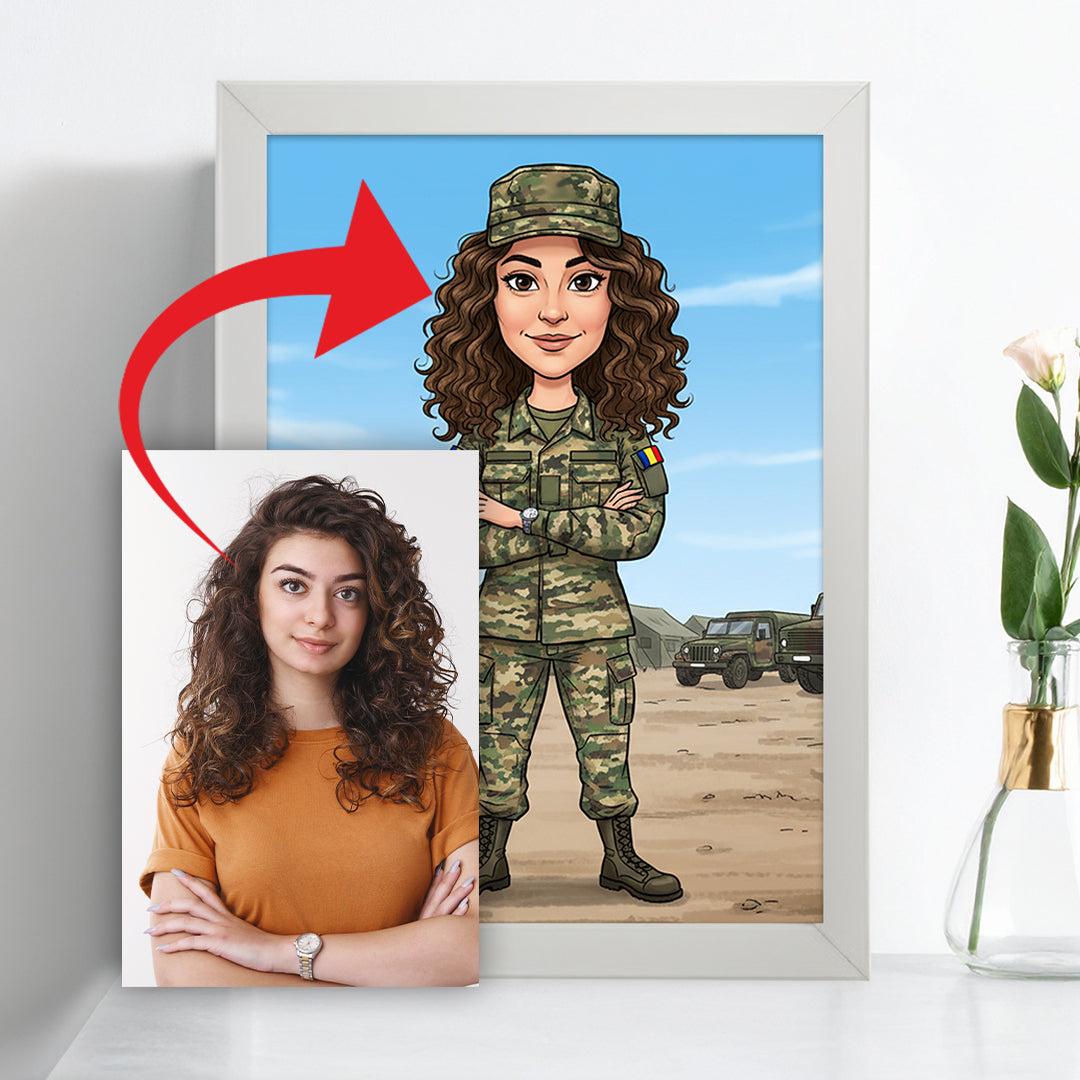 Tablou personalizat caricatură – Militar | Cadou simbolic și unic pentru soldați și pasionați de armată