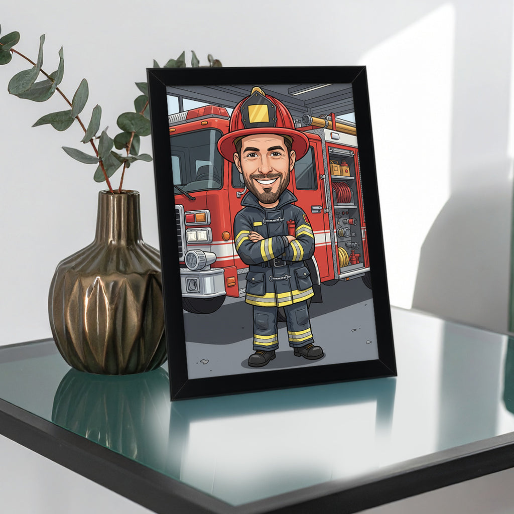 Tablou personalizat caricatură – Pompier | Cadou original și emoționant pentru eroii salvatori
