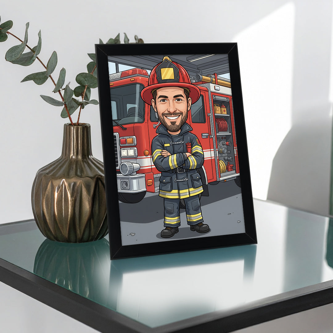 Tablou personalizat caricatură – Pompier | Cadou original și emoționant pentru eroii salvatori