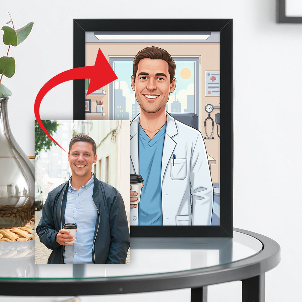 Tablou personalizat caricatură – Doctor | Cadou unic și amuzant pentru medici și profesioniști din domeniul sănătății