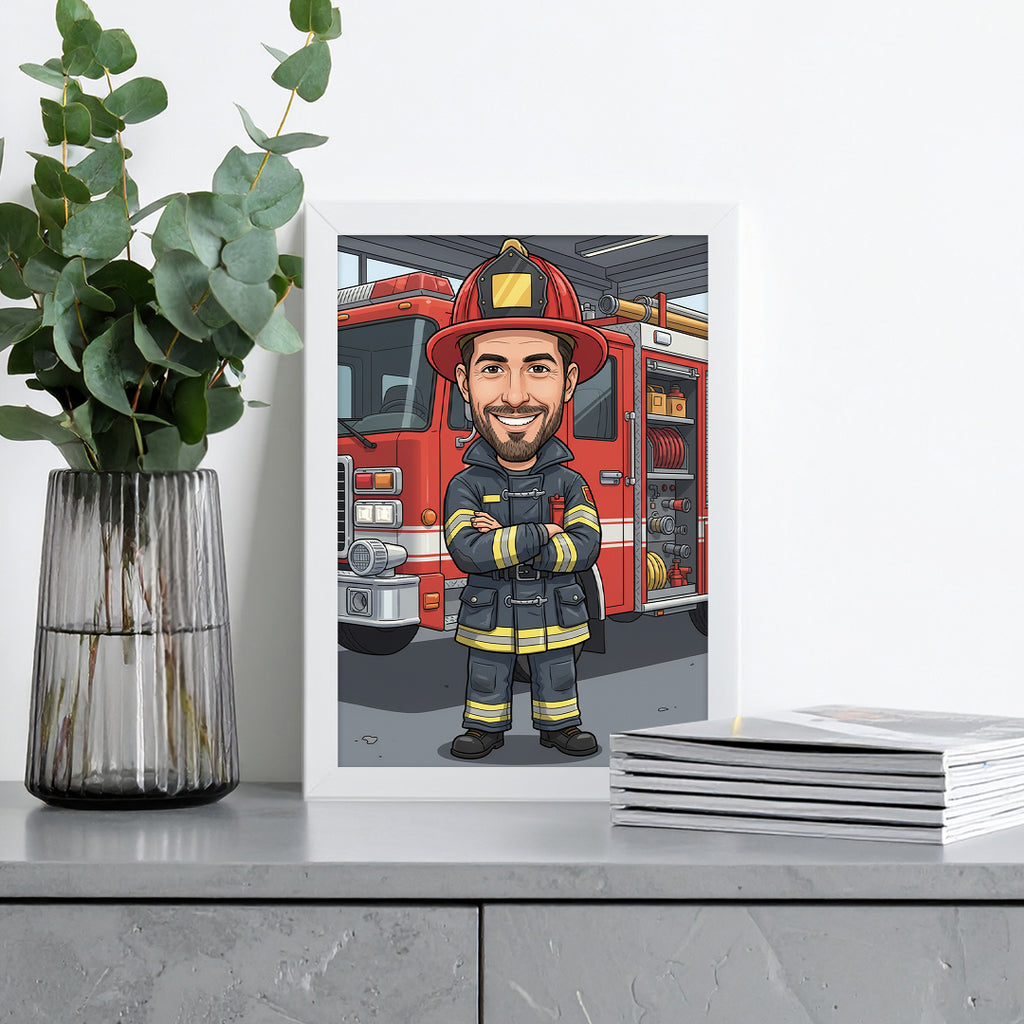 Tablou personalizat caricatură – Pompier | Cadou original și emoționant pentru eroii salvatori