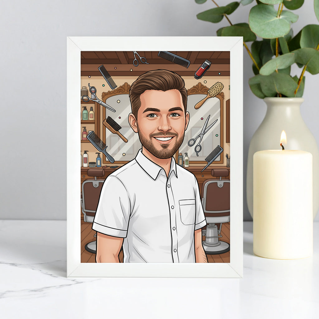 Tablou personalizat caricatură – Frizer | Cadou original și amuzant pentru frizeri și stiliști bărbătești