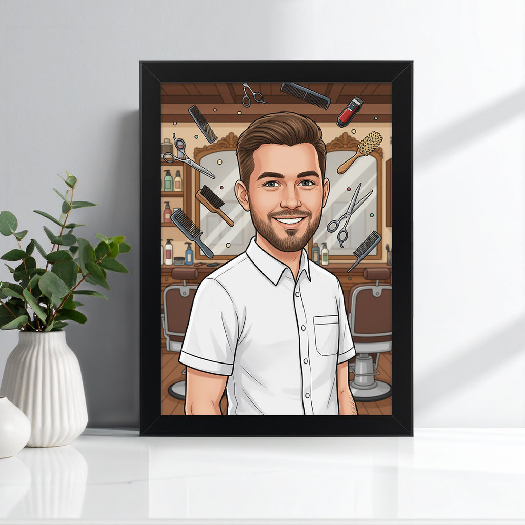 Tablou personalizat caricatură – Frizer | Cadou original și amuzant pentru frizeri și stiliști bărbătești