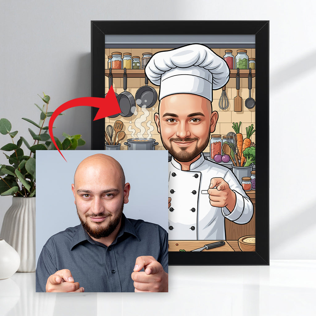 Tablou personalizat caricatură – Bucătar | Cadou original și amuzant pentru pasionații de gastronomie