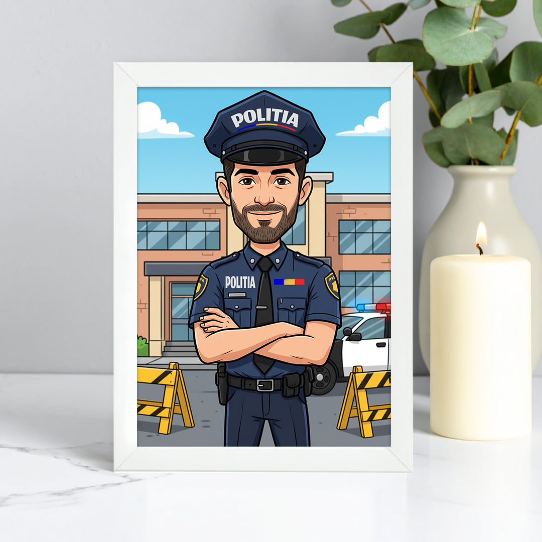 Tablou personalizat caricatură – Polițist | Cadou original și emoționant pentru forțele de ordine