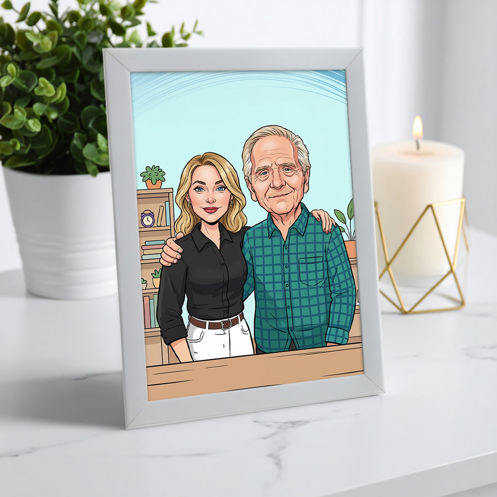 Tablou personalizat caricatură – Persoană + Persoană (Memorial) | Cadou emoționant și memorabil pentru păstrarea amintirilor