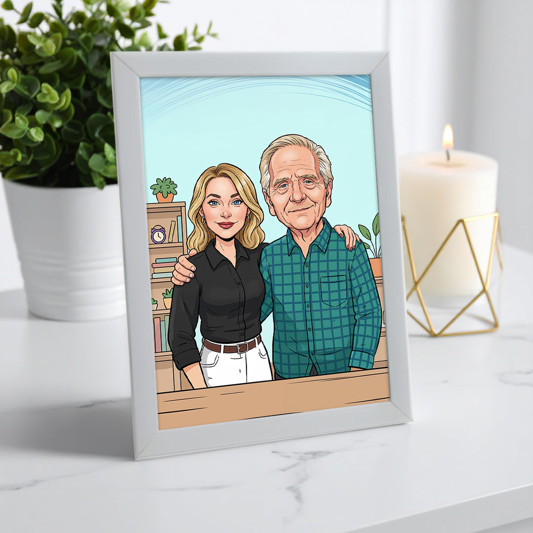 Tablou personalizat caricatură – Persoană + Persoană (Memorial) | Cadou emoționant și memorabil pentru păstrarea amintirilor