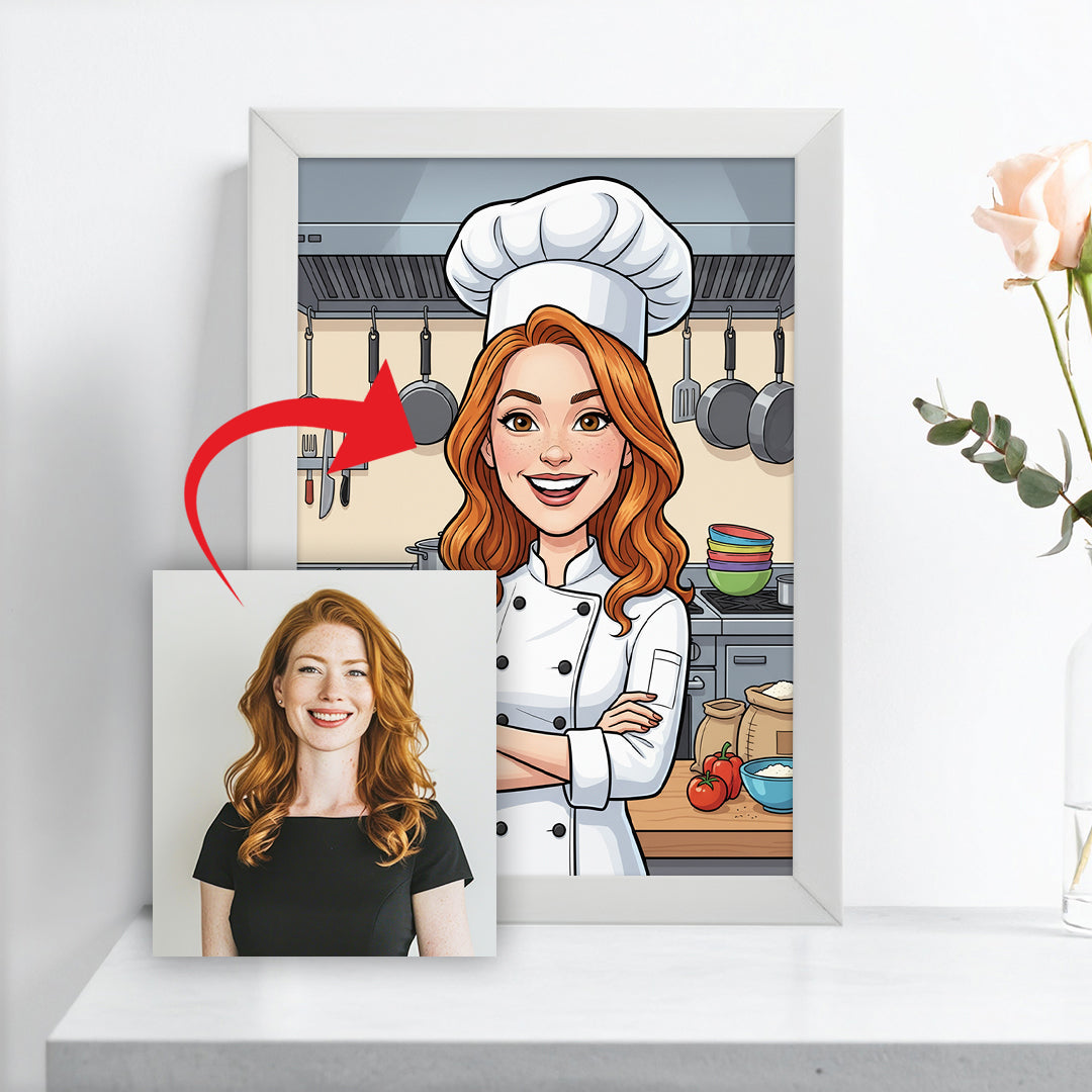 Tablou personalizat caricatură – Bucătar/șefă de echipă | Cadou original și amuzant pentru pasionații de gastronomie